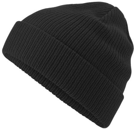 Roughtex Beanie aus Bio-Baumwolle Doppellagiger Strick, atmungsaktiv und weich Wintermütze Damen Herren Schwarz