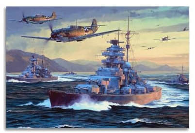WWII Vintage Battleship Poster 1941 05 Bismarck und Hipper mit Bf109E Escort, dekorative Leinwand, Familie, Schlafzimmer, Kunstwerk, Bild, Gemälde, 40 x 60 cm