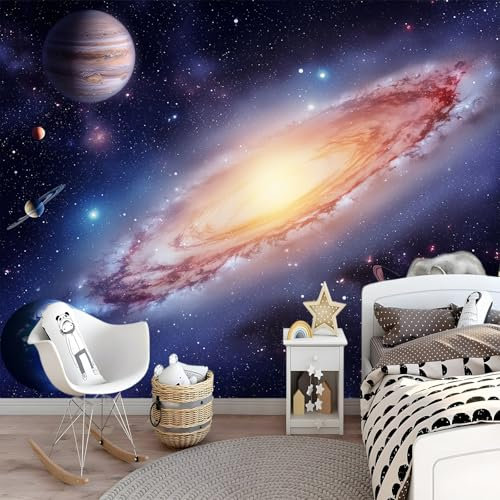 Vlies Fototapete 300 x 210 cm Fototapete Schlafzimmer Wohnzimmer Gelb Vliestapete Wandtapete Fototapeten Bildtapete Andromeda-Galaxie im Weltall Effekt Wand Dekoration