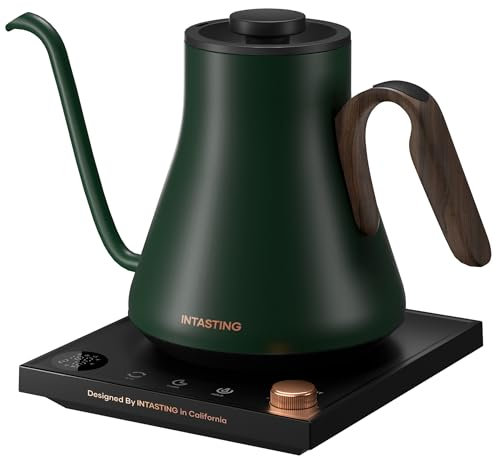 INTASTING - Electric gooseneck kettle, temperature control ±1℉, stainless steel interior, fast heating, pour over coffee, brew tea, boil hot water
