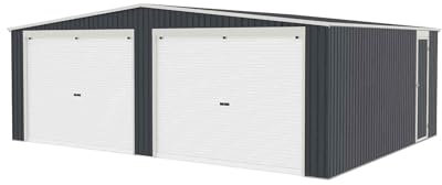 Gardiun Garage Métallique Warwick 32,68 m2 513x637x241 cm pour 2 Voitures | Double Porte Coulissante et Porte Latérale | Anthracite