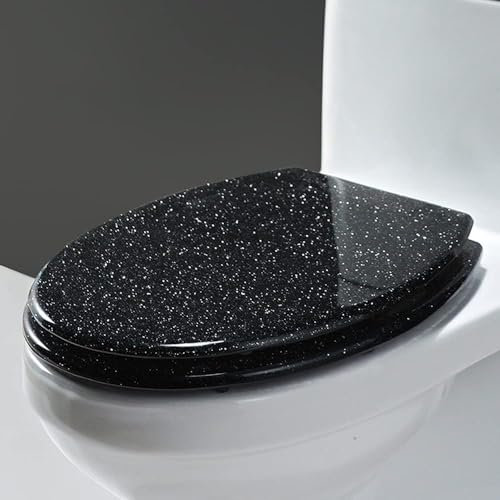 Glitzer-toilettensitz, Längliche Toilettensitze Mit Rutschfesten Sitzstoßstangen, Toilettendeckel, Sanft Schließende Toilettenschüssel, Leicht Zu Reinigen, Silber/schwarz/gold/schwarz Glitzernd