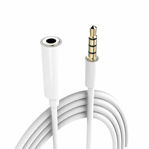 TECHZOCO Cable alargador Jack 3.5 mm con microfono 4 Pines, Alargador Auriculares 3.5mm, Cable audio Macho a Hembra, Compatible con Compatible con PS5/PS4, Cascos, Altavoz, PC (Blanco, 3 Metros)