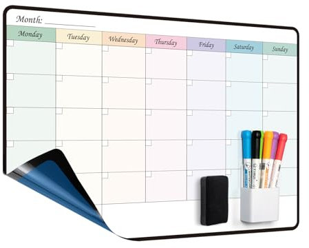 MCCORL Whiteboard Calendar for Fridge and Wall, Weekly/Monthly Planner, Self Adhesive (Stick on Any Smooth Surface) Perfect as Family Chores Chart,Reminder and Memo Board, Dry wipeable