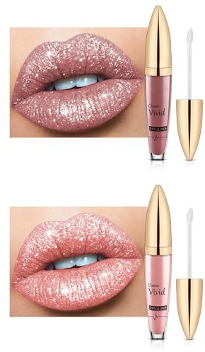 2 Stück Glitter Flip High Shine Lipgloss,Glänzender Lipgloss für intensiv schimmerndes Finish auf den Lippen,Lifter Gloss, Farbe,glänzend, transluzent