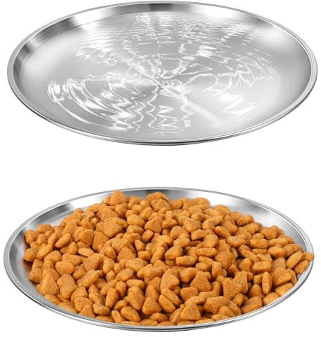 Wanmu 2Pcs Stainless Steel Cats Bowls, Wide Whisker Friendly Cat Dishes Set, Wide Metal Food Bowl, Shallow Food Bowl, Relief Whisker Fatigue Cat Dishes, Outdoor Kitten Feeding Wet & Dry Food