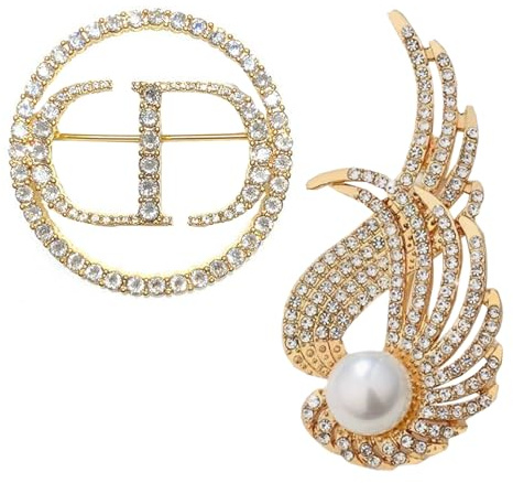 yufana Brosche, 2 Packung, Damenkristallbrosche Und Stifte, Strassbriefbrosche, Alphabet -Kristallbrosche, Damenkristallbrosche, Geeignet FüR Das TäGliche Hochzeitsdatum FüR Frauen, Metall (Gold362)