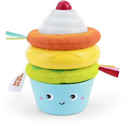 Bright Starts Treat Turm-Stapelspielzeug mit Beißring in Cupcake- und Donut-Form, fördert die Feinmotorik, Unisex, ab 6 Monaten