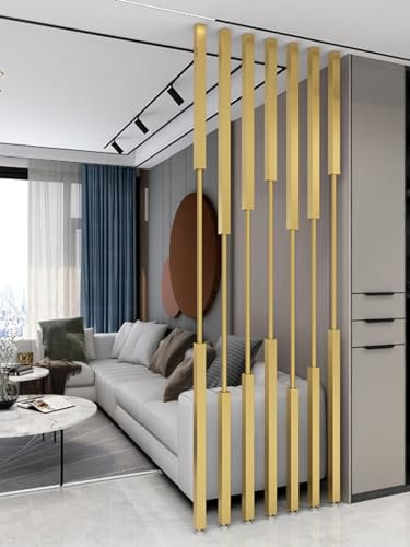 Raumteiler Trennwand, Paravent Raumtrenner Gold Trennwandpfosten 7er Set, Flur Eingang Wohnzimmer Zimmer Trennwand Boden Bis Decke/ Dekorativer Paravent, Extra Hoch 10 9 8 7 6 5 4 3 2 Ft(80cm/31.5in/2