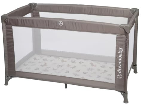 Dreambaby Quest Reisebett in voller Größe, für Kinderbett, leicht, von Geburt bis 15 kg, einfach zu Falten und kompakt, Reisetasche, 120 cm x 60 cm, dick gepolsterte Matratze, Taupe