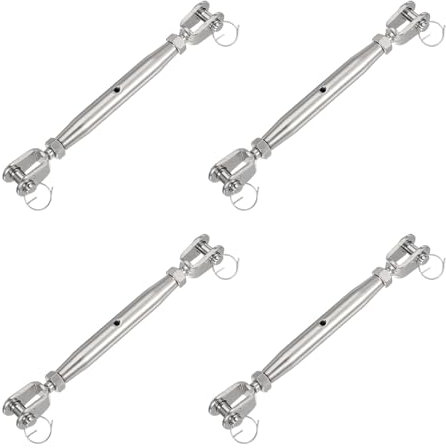 sourcing map 4Pcs M12(1/2) Closed Body Jaw and Jaw Turnbuckles Wire Rope Tension, Stainless Steel Turnbuckle Adjustable Cable Tensioner for Shade Sail Clothesline, 4400Lbs Working Load Limit