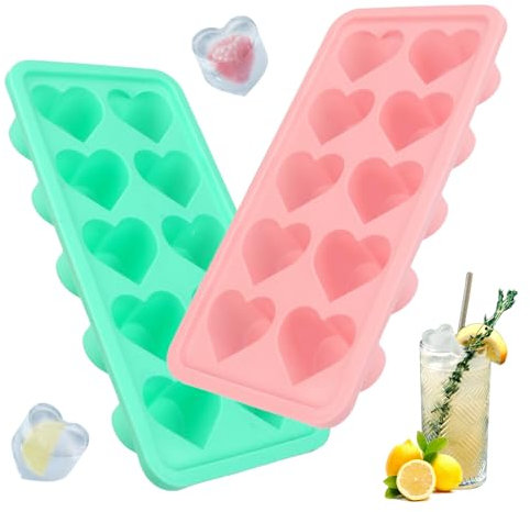 TPTGIAR 2 Stück Eiswürfelform Herz, 20 Gitter Eiswürfelform Silikon, Herz Silikon Eiswürfelforms, Eiswürfelbehälter für Cocktails Whisky Getränke Schokolade Süßigkeiten