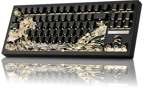 ZORNHER ZH870 Wireless Gaming Mechanical Keyboard,80% Black Custom Creamy Sound Keyboard with Shine Though Wave of Kanagawa Kanagawa Keycaps,Creamy Sounding Linear Switches,Hot-Swappable,RGB Backlit