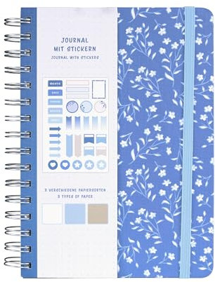 Idena 11366 - Taccuino A5 con 66 adesivi, blu, diario con 78 pagine, 120 g/m², 3 diversi tipi di carta, a puntini, con tasca interna ed elastico, FSC-Mix