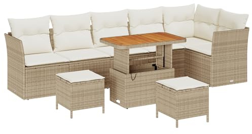 vidaXL Garten-Sofa-Set 9 STK. 6-Sitzanzahl Beige und Creme