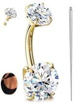 GEMQUEEN Moissanite G23 Implant Grade Titanium Belly Button Ring, 10mm