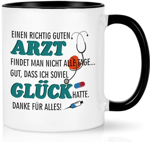 Joymaking Dankeschön Geschenke Arzt Tasse mit Spruch - Einen richtig guten Arzt findet man nicht alle Tage lustige Kaffetasse Geschenk für Ärzt, 320ml Schwarz