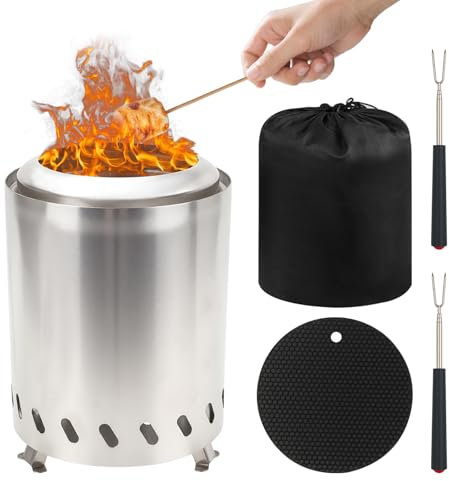 BigKing Estufa de pellets y leña portátil, 15 × 22 cm, barbacoa de leña de exterior de acero inoxidable 304, estufa de camping de Smokeless Fire Pit para picnic, barbacoa, senderismo
