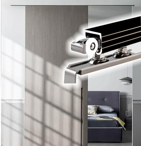 Kit herraje puerta corredera Riel De Puerta Comercial De Aluminio Con Cierre Suave, Resistente, Capacidad De 200 Kg/441 Lb, system De Herrajes Para Tiendas Minoristas Y Garajes(8ft(244cm))