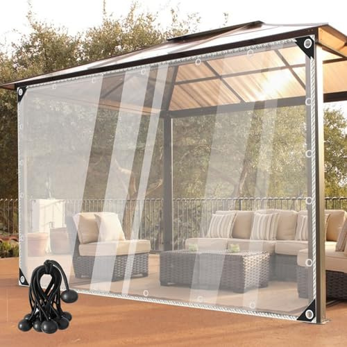 Transparente wasserdichte Outdoor-Vorhänge, 0,35 mm dick, mit Ösen für Pera, Terrasse, Veranda, anpassbare Größe, 6 x 6 m, Seitenteile für Privatsphäre und Wetterschutz