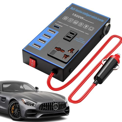 1500W Car Power Inverter, 12V/24V Universal Converter, Car Charger Inverter with USB C, Fast Charging, Cars Inverter with Cars Lighter Plug, Voltage Converter Compatible Tablets Phones