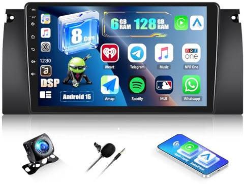 6+128G Android 15 CAMECHO 9 Zoll 8-Kern Autoradio für BMW X5 E39 E53 E38 M5 1996-2007 mit Wireless Carplay Android Auto, GPS Navi Radio Touchscreen HD mit Bluetooth WiFi RDS FM +Rückfahrkamera