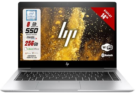 HP EliteBook - Pc Portatile 14 - Intel i5-8365U 4 Core 1.60Ghz - SSD 256Gb Ram 8Gb - Notebook con Win 11 e Libre Office - Laptop Pronto all'uso (Ricondizionato)