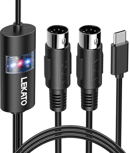 LEKATO Cable MIDI a USB C, cable USB MIDI a tipo C con entrada y salida compatible con teclado MIDI/sintetizador/controlador MIDI, funciona con iOS/Android/Windows/Mac OS -6.5 pies, negro