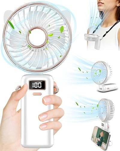Kouric Handheld Fan Rechargeable,12H Quiet & 5 Speeds,4500mAh Foldable Portable Fan with Stand, LED Display,Mini Personal Desk/Neck/Hand Fan for Travel School Office,Gift for Women Men Kids,White