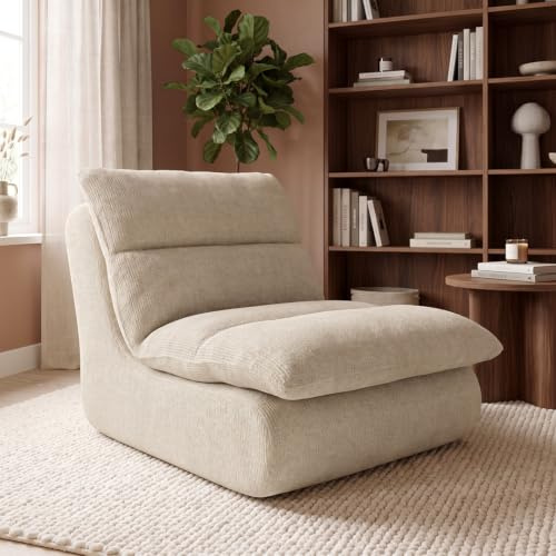 skølm Sváfa Sessel 77 cm breit, Vollschaum Relaxsessel, Chenille Beige | Fernsehsessel, 11 cm dick gepolstert, Loungesessel vakuumverpackt, moderner Bodensessel, ergonomisch, Wohn- & Schlafzimmer