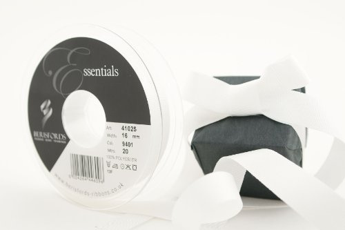 Berisfords 41025 20 m x 16 mm Polyester Grosgrain Ribbon, White