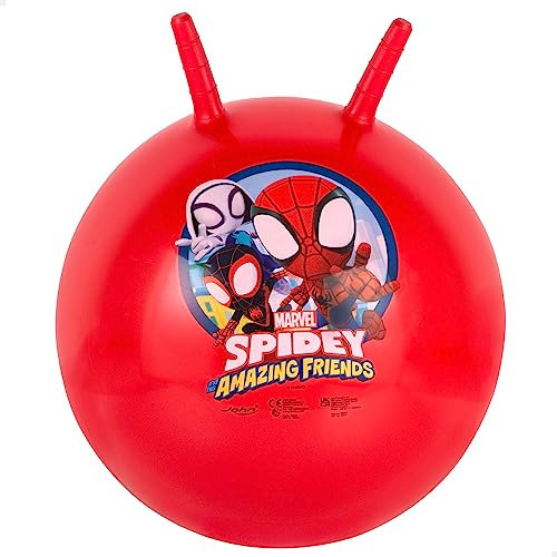 John 59549 - Sprungball Spider-Man - Marvel - Bedruckter Hopperball, Hüpfball, Springball, Hopper Ball für Drinnen & Draußen - wiederaufblasbar, robust - Fitness für Kinder, Rot
