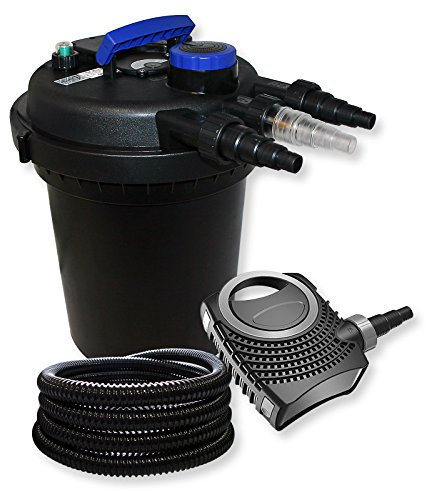 SunSun Komplettset: CPF-180 Teichdruckfilter bis 6000 L mit 11 Watt UV-C Teichklärer, CTF-8000 SuperECO Teichpumpe 8000l/h 70W, 25m Teichschlauch 25 mm (1)