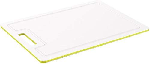 Rotho Caruba tabla de cortar grande antideslizante con ranura de jugo, Plástico (PP) sin BPA, transparente/verde, (34.2 x 25.0 x 0.9 cm)