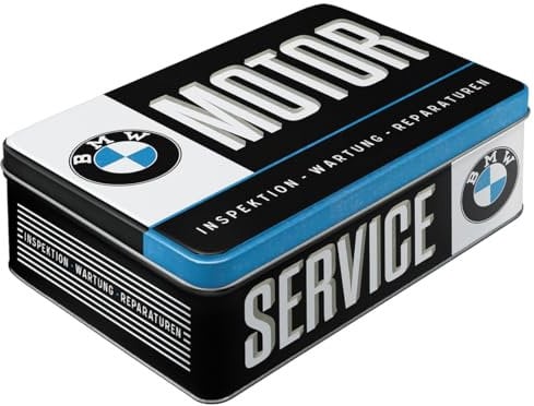 Nostalgic-Art Retro Vorratsdose Flach, 2,5 l, BMW – Service – Geschenk-Idee für BMW Accessoires Fans, Original Lizenzprodukt (OLP), Blech-Dose mit Deckel, Werkstatt-Deko im Vintage Design