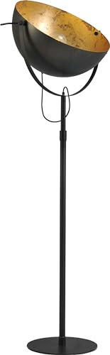 Licht-Erlebnisse Premium Stehlampe Schwarz Blattgold rustikal Höhe 180cm Halbkugel Form Innenleuchte Stehleuchte Standleuchte Standlampe