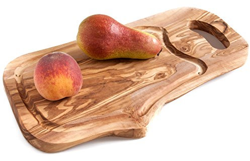2 Piece Set Consisting Of 2 Rustic Chopping Boards Olive Wood Board with Juice Groove and Handle, 35 cm
