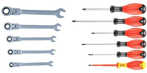 Connex Gelenkratschengabelschlüssel 5 tlg. + Schraubendrehersatz sort. 6-teilig