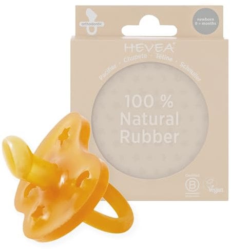 HEVEA Naturkautschuk Schnuller Kiefergerechte Form, Neugeborene 0+ Monate - Hygienisches Einteiliges Design für Neugeborene bis Kleinkinder, BPA-frei, Weich & Langlebig - Einzelpackung (Natürlich)