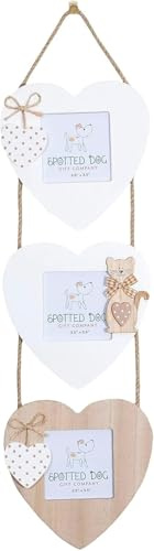 SPOTTED DOG GIFT COMPANY Cat Photo Frame Wall Hanging – 3 Picture Multi Photo Frame in Heart Design | Wooden Home Decor Accessories & Gifts for Cat Lovers