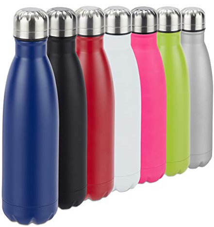 Relaxdays Bottiglia Termica in Acciaio Inox, Chiusura Ermetica, per Bevande Calde e Fredde, Borraccia Isolante 500 ml, Blu Scuro