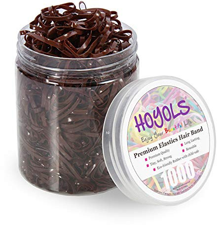 Hoyols Hair Elastic Rubber Bands Ties for Ponytail Braid Holder Pack (1000 Count (Pack of 1), Brown)