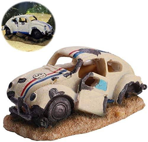 Pssopp Dauerhaftes Simulationsharz Auto Aquarium Dekorationen Simulation Beschädigter Autoschutz Aquarium Aquarium Ornamente Dekor