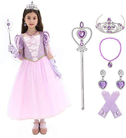 Sincere Party Mädchen Prinzessin Rapunzel inspirierte Kostüm mit Accessoires 7-8Jahre