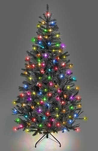 5ft/1.5m Pre-Lit Artificial Christmas Tree Alaskan Pine Black 350 Tips - 130 Multicolour LEDs Metal Stand Xmas Home Decorations