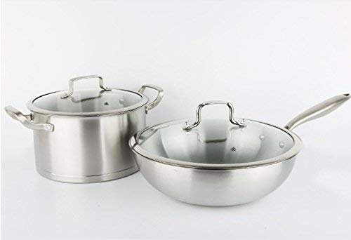 Sopa de olla de cazuela de dos piezas de acero inoxidable Wok sopa de olla Wok