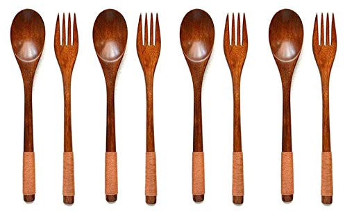 Vaorwne Lot de 8 fourchettes japonaises en bois de 22,4 cm - Vaisselle de cuisine en bois naturel