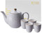 TOKYO design studio Nippon White Tee-Set weiß, 5-TLG., mit Gold-Rand, 1x Tee-Kanne Stars 1,3 l und 4X Tee-Tassen 160 ml, asiatisches Porzellan, Japanisches Design, inkl. Geschenk-Verpackung