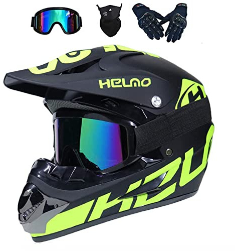 UIGJIOG Motocross Helm mit Brillen Maske Handschuhe, Herren Damen Motorrad-Helm Off-Road Downhill-Enduro-Helm-ATV-MTB-BMX Dirt Bikes Quad Motorräder Full-Face Schutz-Helm