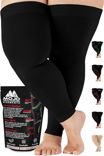 Mojo Compression Socks Thigh High Leg Sleeve 20-30mmHg, Black, 7XL